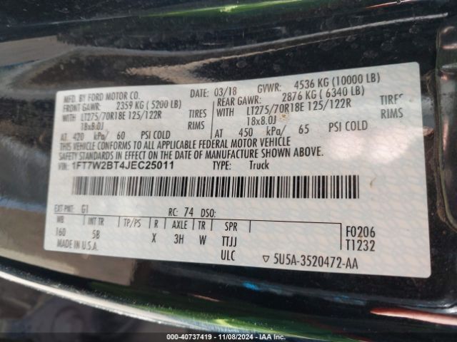 1FT7W2BT4JEC25011 Ford F-250 Lariat