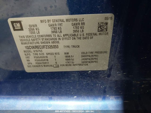 1GCVKREC0FZ325050 Chevrolet Silverado 1500 2lt