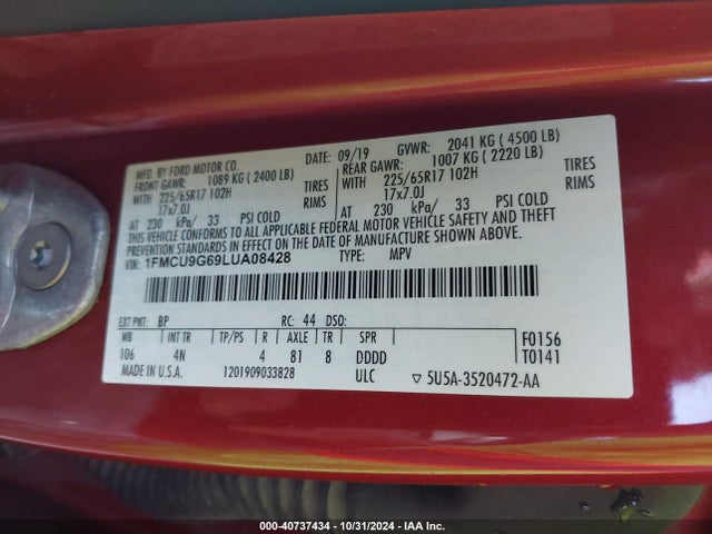Ford ESCAPE SE 2020 1FMCU9G69LUA08428 Image 9