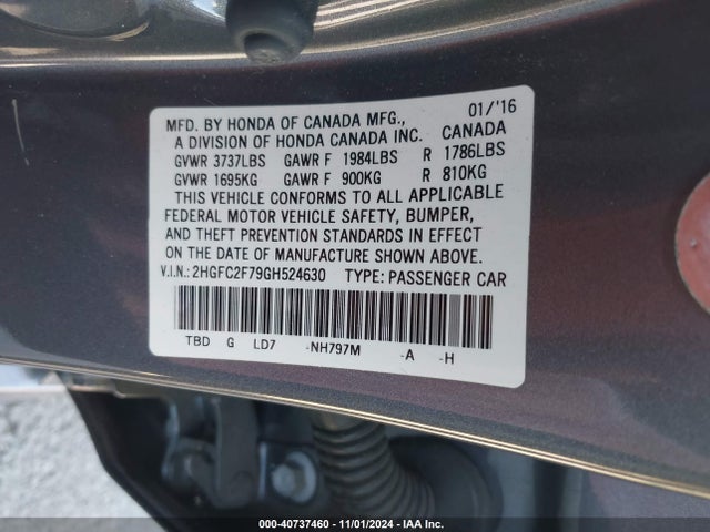 Honda CIVIC EX 2016 2HGFC2F79GH524630 Image 9