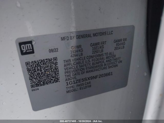 1G1ZE5SX9NF203661 Chevrolet Malibu Fwd Premier