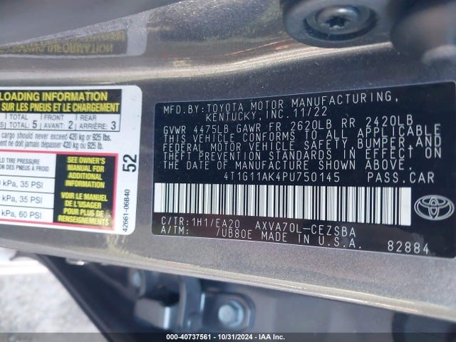Toyota CAMRY SE 2023 4T1G11AK4PU750145 Image 9