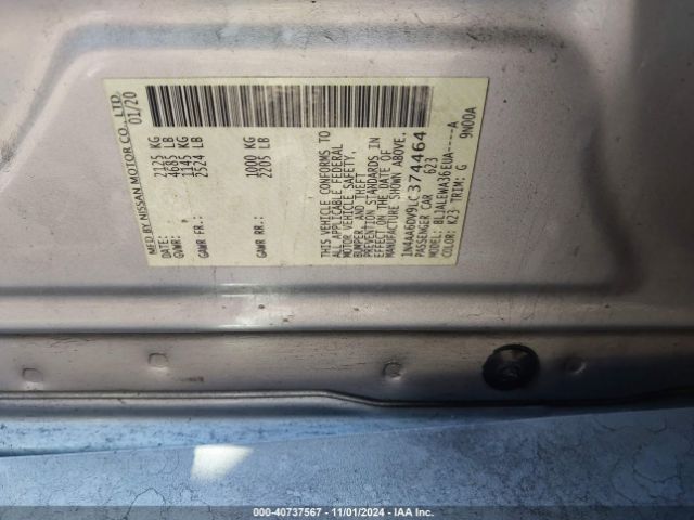 Nissan Maxima Sl Xtronic Cvt 2020 1N4AA6DV9LC374464 Image 9