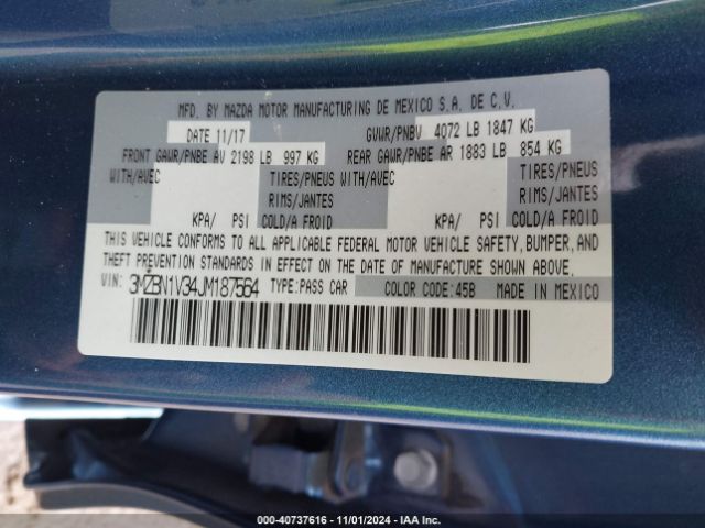 3MZBN1V34JM187564 Mazda Mazda3 Touring