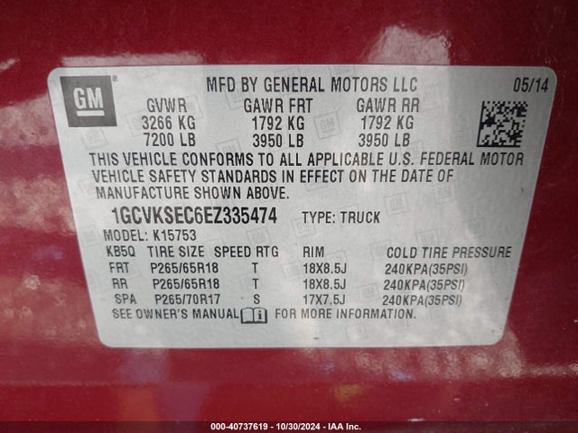 Chevrolet Silverado 1500 2lz 2014 1GCVKSEC6EZ335474 Image 9