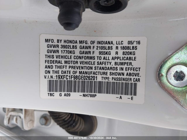 Honda Civic Touring 2016 19XFC1F98GE026201 Image 9