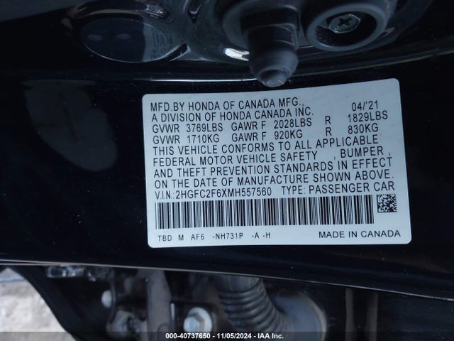 Honda Civic Lx 2021 2HGFC2F6XMH557560 Image 9