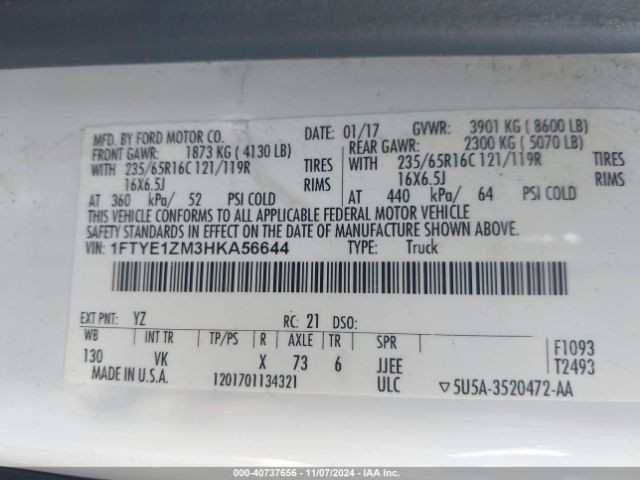 1FTYE1ZM3HKA56644 Ford Transit-150