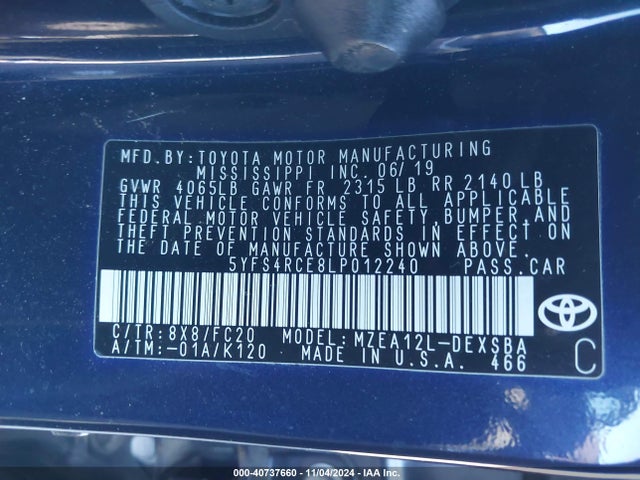 Toyota COROLLA SE 2020 5YFS4RCE8LP012240 Image 9
