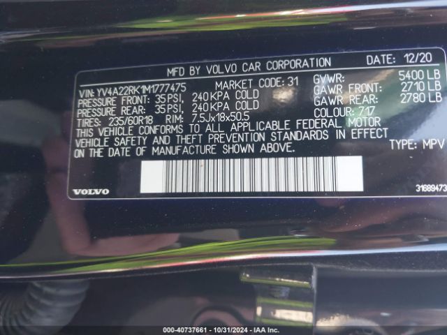 YV4A22RK1M1777475 Volvo Xc60 T6 Momentum