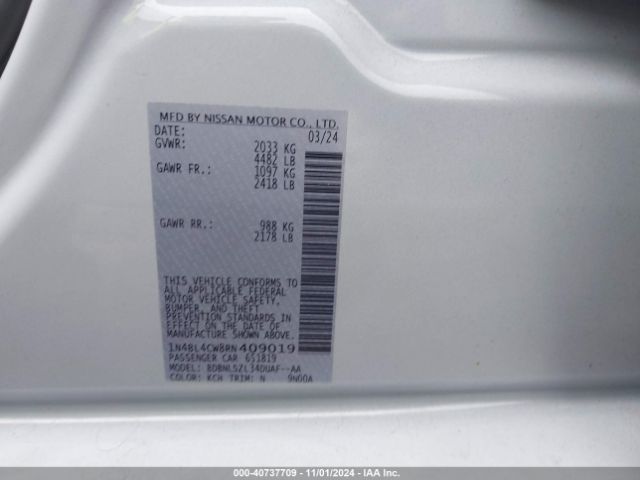 1N4BL4CW8RN409019 Nissan Altima Sr Intelligent Awd