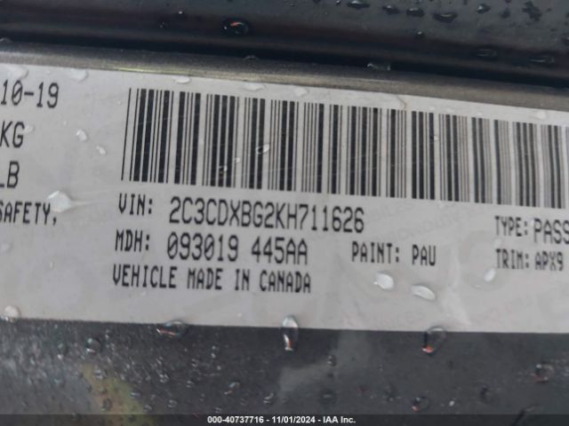 2C3CDXBG2KH711626 Dodge Charger Sxt Rwd