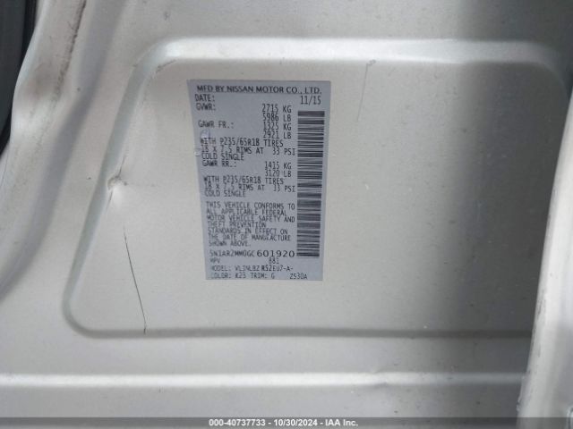 5N1AR2MM0GC601920 Nissan Pathfinder Platinum/s/sl/sv