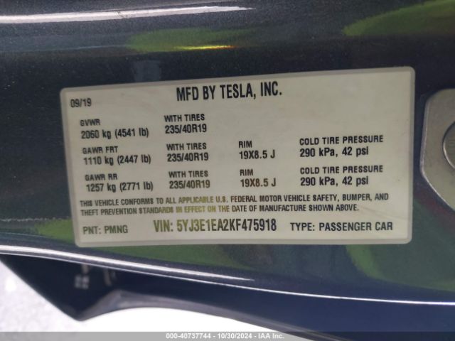 5YJ3E1EA2KF475918 Tesla Model 3 Long Range/mid Range/standard Range/standard Range Plus