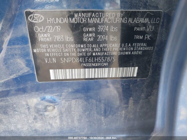 Hyundai ELANTRA SEL 2020 5NPD84LF6LH557875 Image 9