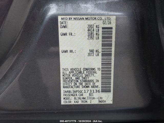 1N4BL3AP5GC173136 Nissan Altima 3.5 Sr