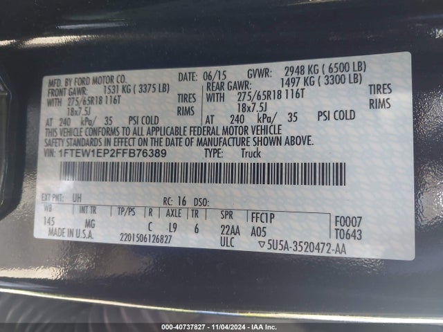 Ford F-150 Xlt 2015 1FTEW1EP2FFB76389 Image 9