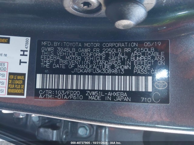 Toyota Prius Le 2019 JTDKARFU3K3089813 Image 9