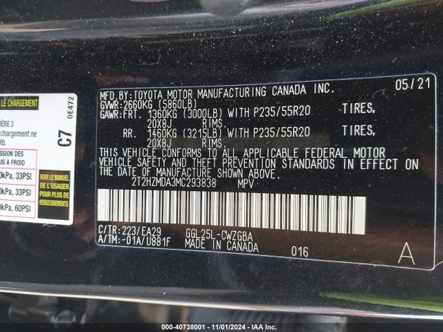 Lexus RX 350 2021 2T2HZMDA3MC293838 Image 9