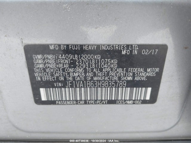 Subaru WRX 2017 JF1VA1B63H9835789 Image 9