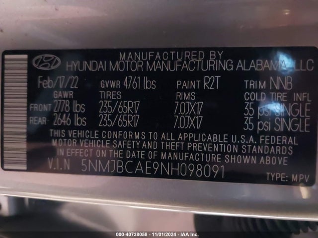 Hyundai TUCSON SEL 2022 5NMJBCAE9NH098091 Image 9