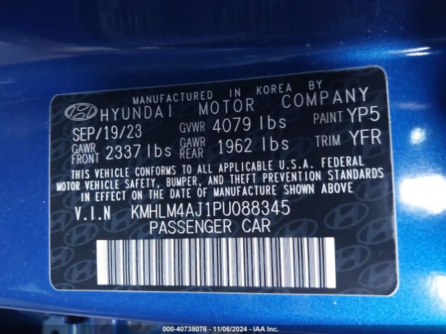 KMHLM4AJ1PU088345 Hyundai Elantra Hybrid Blue