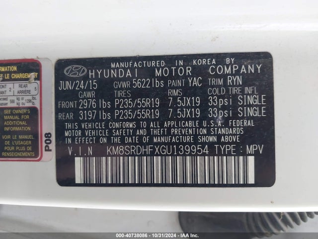 Hyundai Santa Fe Se 2016 KM8SRDHFXGU139954 Image 9