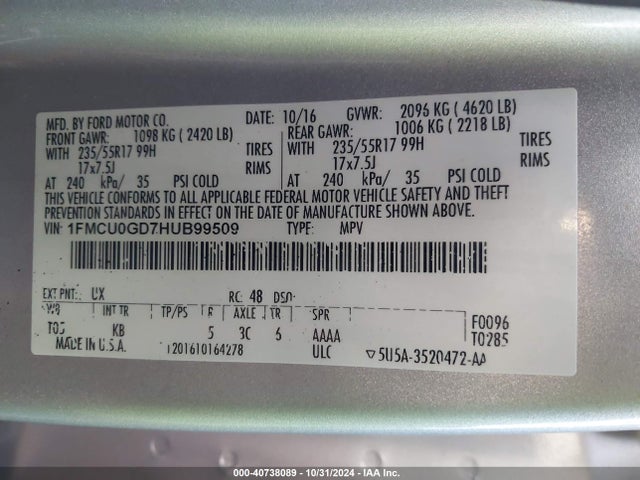 Ford ESCAPE SE 2017 1FMCU0GD7HUB99509 Image 9