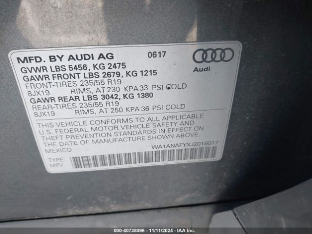 WA1ANAFYXJ2019017 Audi Q5 2.0t Premium/2.0t Tech Premium