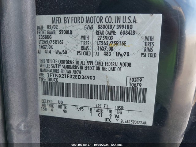 2002 FORD SUPER DUTY F-250 1FTNX21F32ED34903 Photo 8