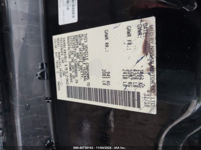 1N4BL4BV8LC195290 Nissan Altima S Fwd