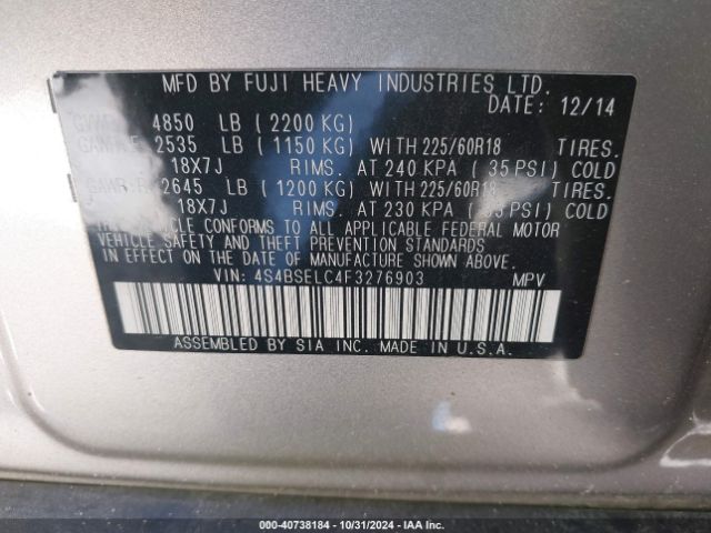 4S4BSELC4F3276903 Subaru Outback 3.6r Limited