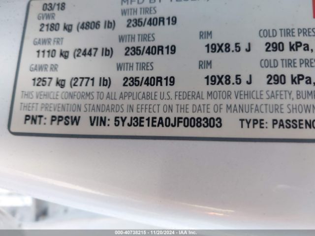 5YJ3E1EA0JF008303 Tesla Model 3 Long Range/mid Range