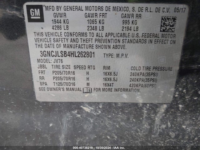 Chevrolet Trax Lt 2017 3GNCJLSB4HL262801 Image 9