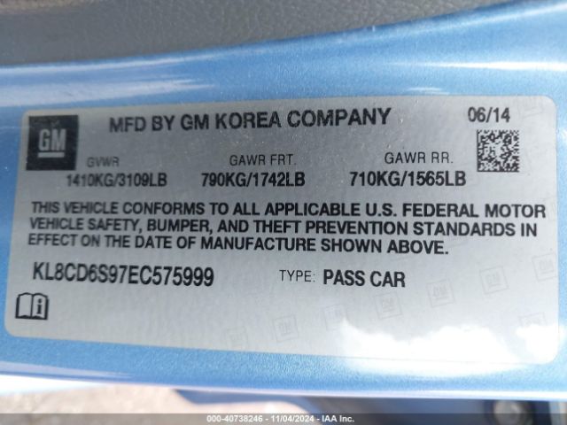 KL8CD6S97EC575999 Chevrolet Spark 1lt Auto