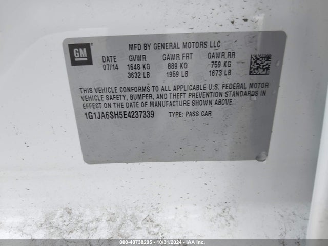 Chevrolet Sonic Ls Auto 2014 1G1JA6SH5E4237339 Image 9