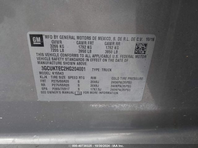 3GCUKTEC2HG204001 Chevrolet Silverado 1500 High Country
