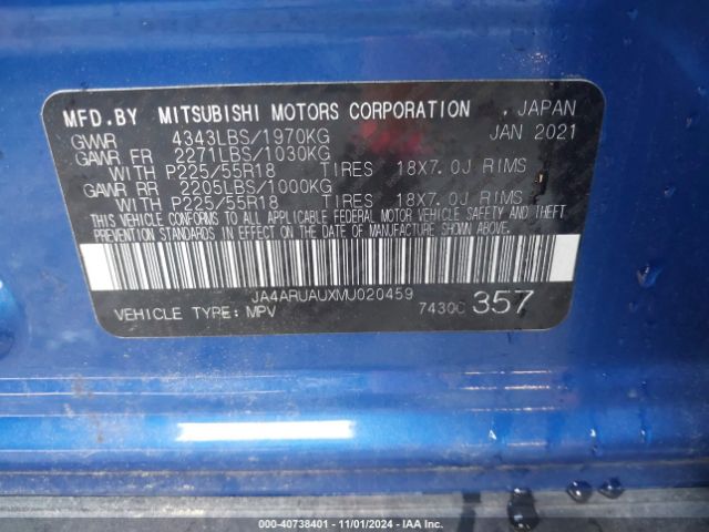 JA4ARUAUXMU020459 Mitsubishi Outlander Sport 2.0 Be /2.0 Es /2.0 Le /2.0 Se
