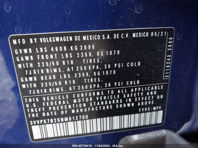 3VVPX7B2XNM012700 Volkswagen Taos 1.5t Se