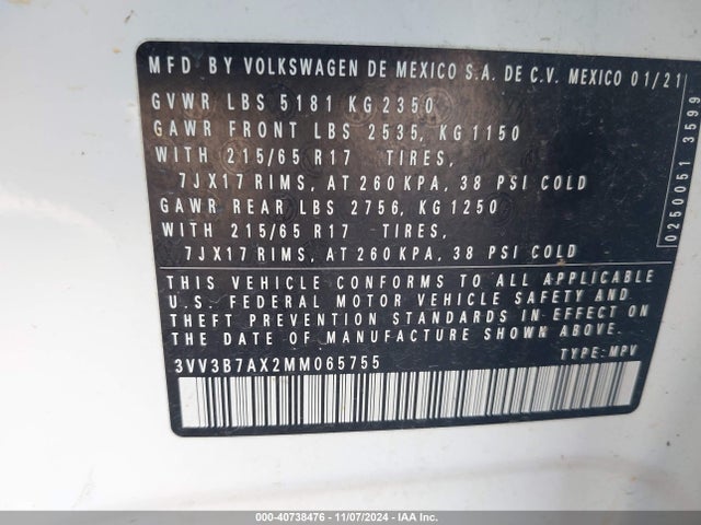 3VV3B7AX2MM065755 Volkswagen Tiguan