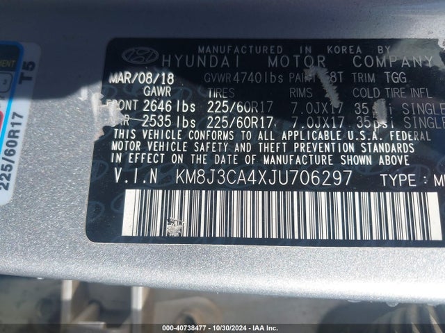 Hyundai TUCSON SEL 2018 KM8J3CA4XJU706297 Image 9