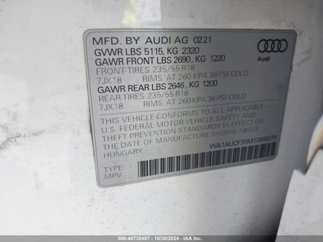 WA1AUCF36M1088879 Audi Q3 Premium 40 Tfsi Quattro Tiptronic
