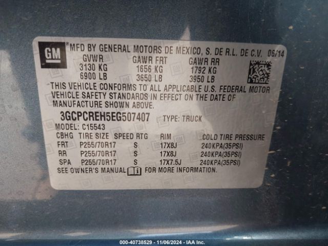 3GCPCREH5EG507407 Chevrolet lv3 - vvt, aluminum, e85 max