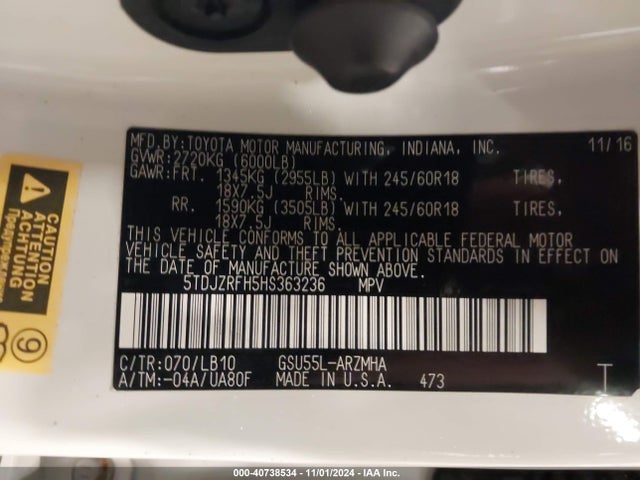 Toyota Highlander Xle 2017 5TDJZRFH5HS363236 Image 9
