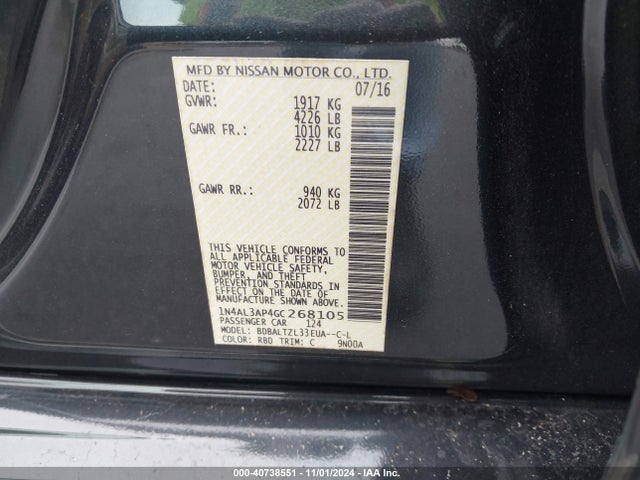 Nissan Altima 2.5 Sl 2016 1N4AL3AP4GC268105 Image 9