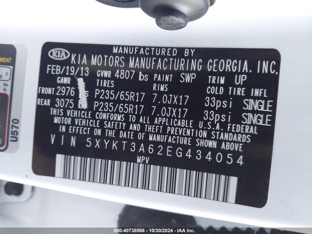 KIA SORENTO LX 2014 5XYKT3A62EG434054 Image 9