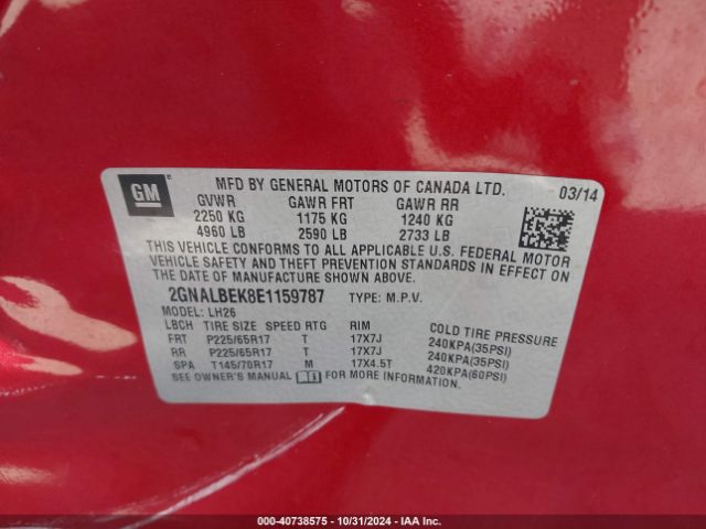 2GNALBEK8E1159787 Chevrolet EQUINOX 1LT