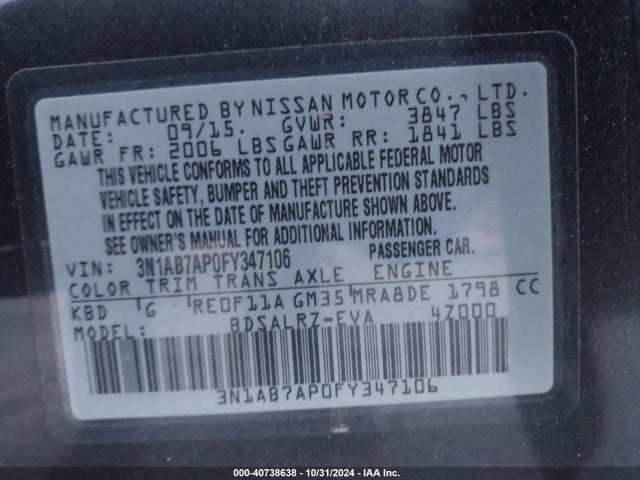 Nissan SENTRA SR 2015 3N1AB7AP0FY347106 Image 9