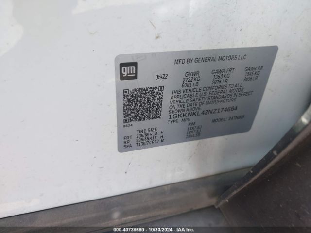 1GKKNKL42NZ174664 GMC Acadia Fwd Sle