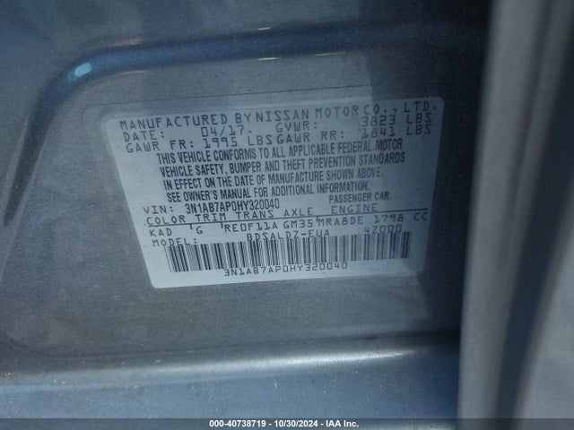 Nissan SENTRA SV 2017 3N1AB7AP0HY320040 Image 9